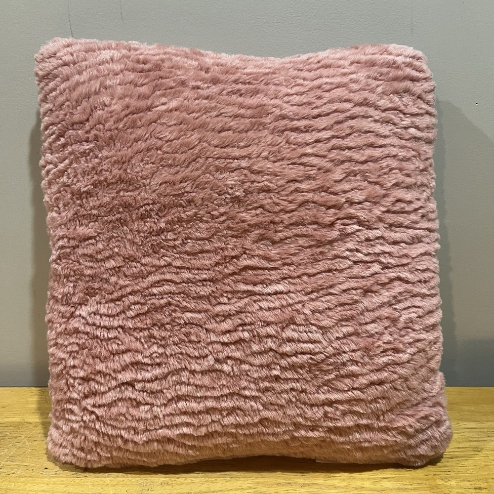Pier One Soft Fuzzy Coral Rose Pink 18" Throw Pillow‎